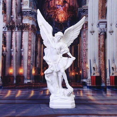 ミカエル像 白い樹脂の聖 彫刻 クリスチャン装飾工芸品 家 オフィスルーム 置物
