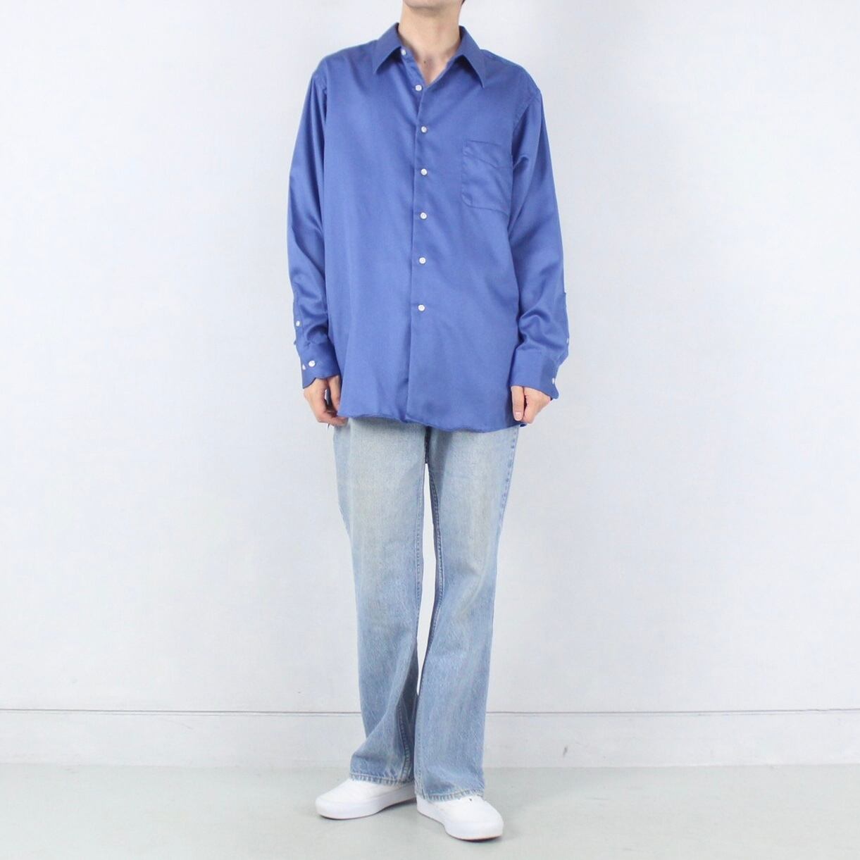 GEOFFREY BEENE マリンブルー サテンドレスシャツ【CO-2185】 | cv