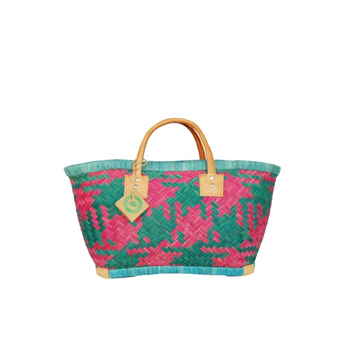 【かごバッグ】パニエ S Pink x Turquoise / マルシェバッグ