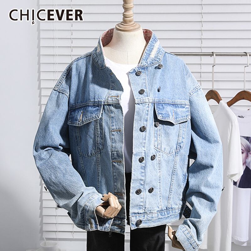 CHICEVERルーズデニムコートレディーススタンドカラー長袖ショートジャケット2020春秋服 ロング スプリング 春物 オータム 秋物 6base516003656629