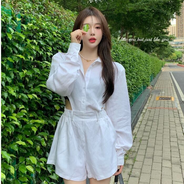 スタイル薄手スタンダードシャツ ショーツ ジャンプスーツ オールインワン レトロ ブルマー ドラファッションホール78071043921