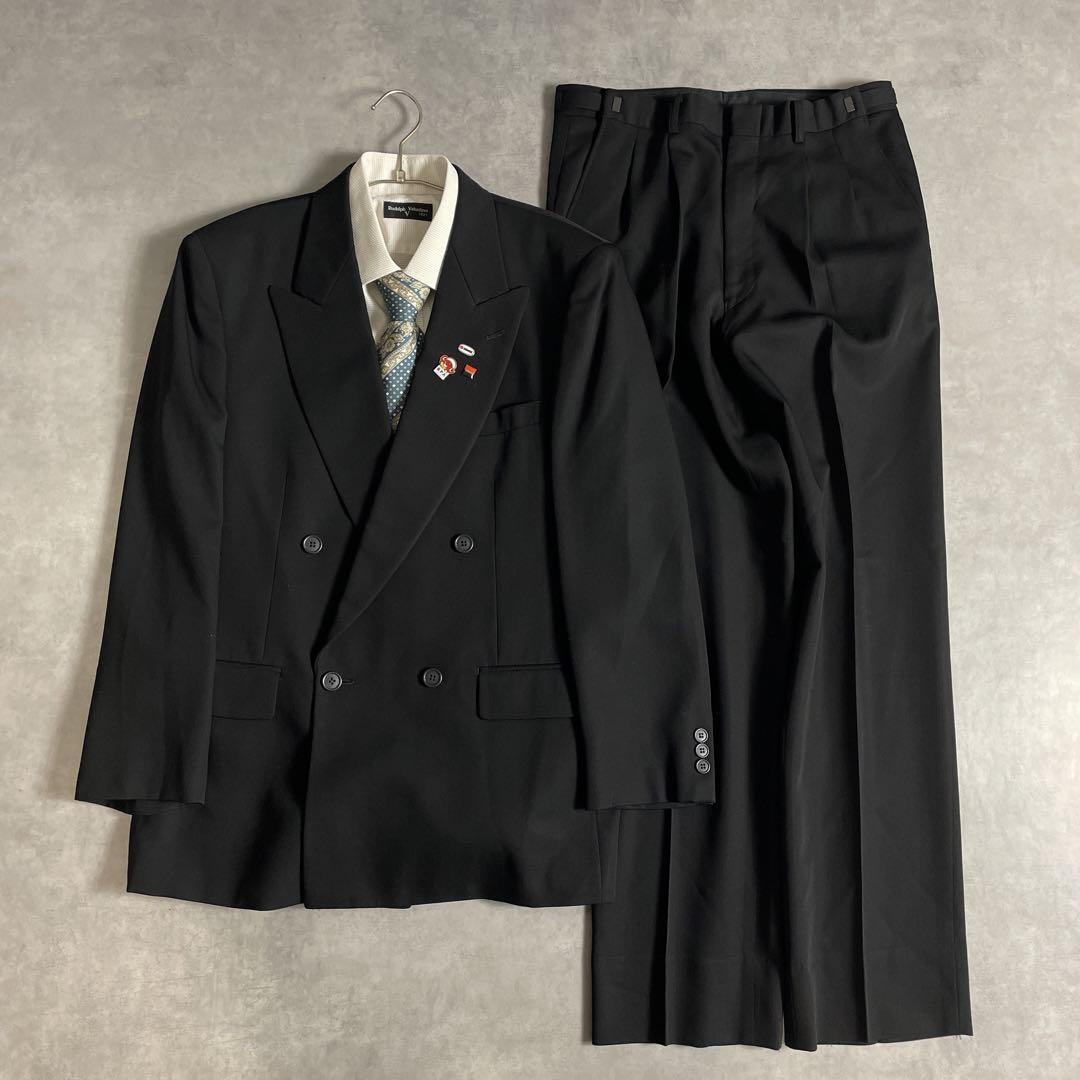 90s ヴィンテージ スーツ ダブル セットアップ ピンズvol.61 黒白青