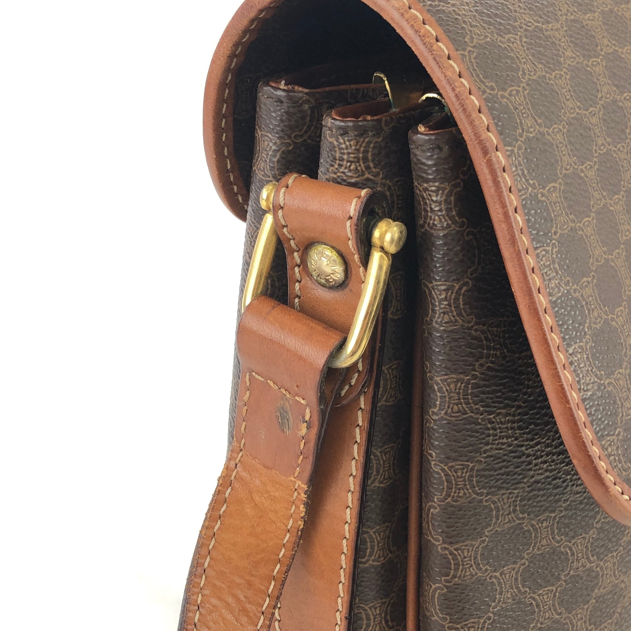 CELINE セリーヌ マカダム ブラゾン型押し ショルダーバッグ ブラウン