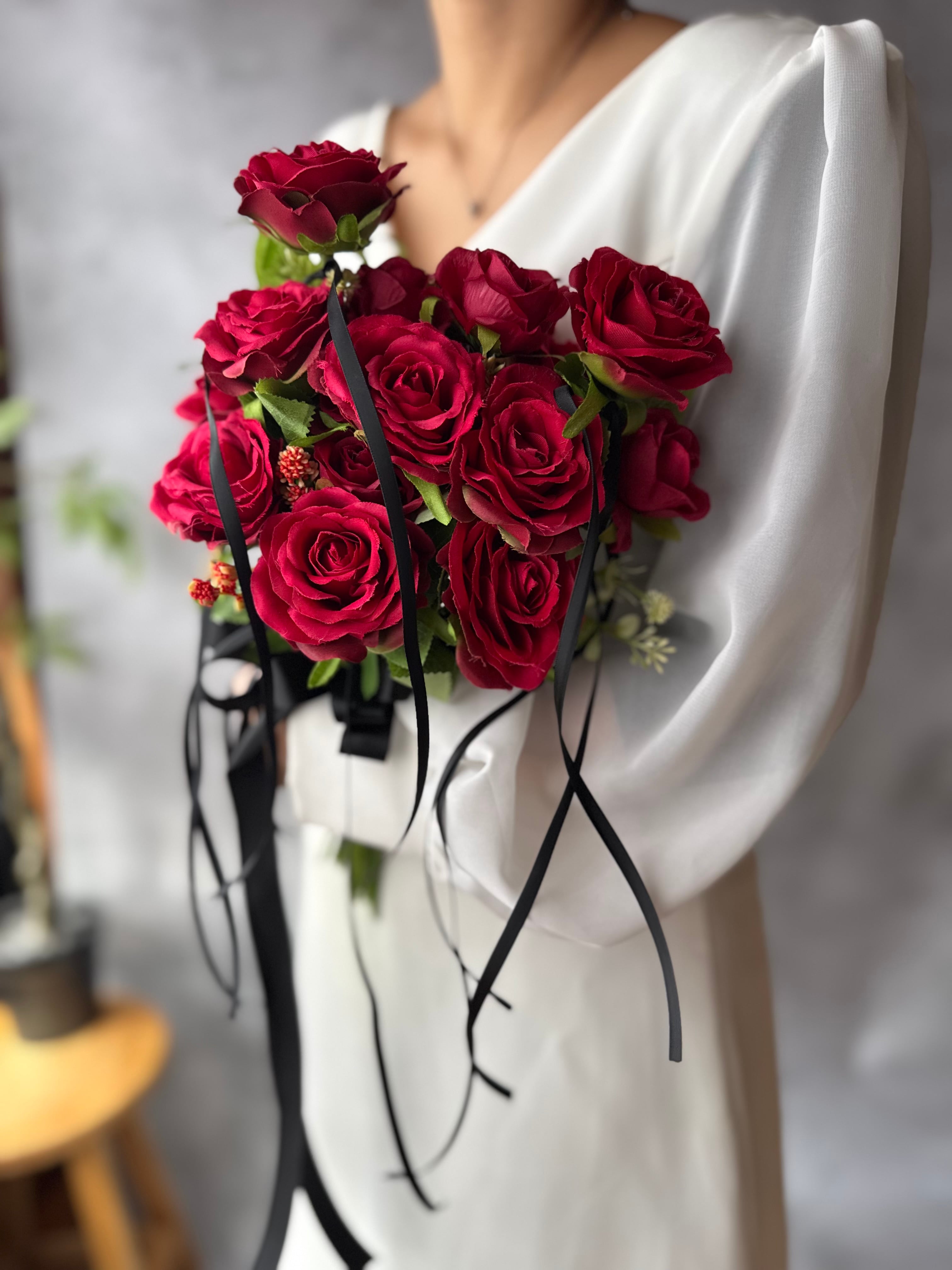 赤い薔薇　ブーケ＆ブートニア　バラ造花 319253f24e7e91ed33342bf7d3c872