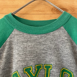 【LOGO7】80s 90s USA製 七分袖 カレッジ ベイラー大学 ベースボール Tシャツ  XL アメリカ古着