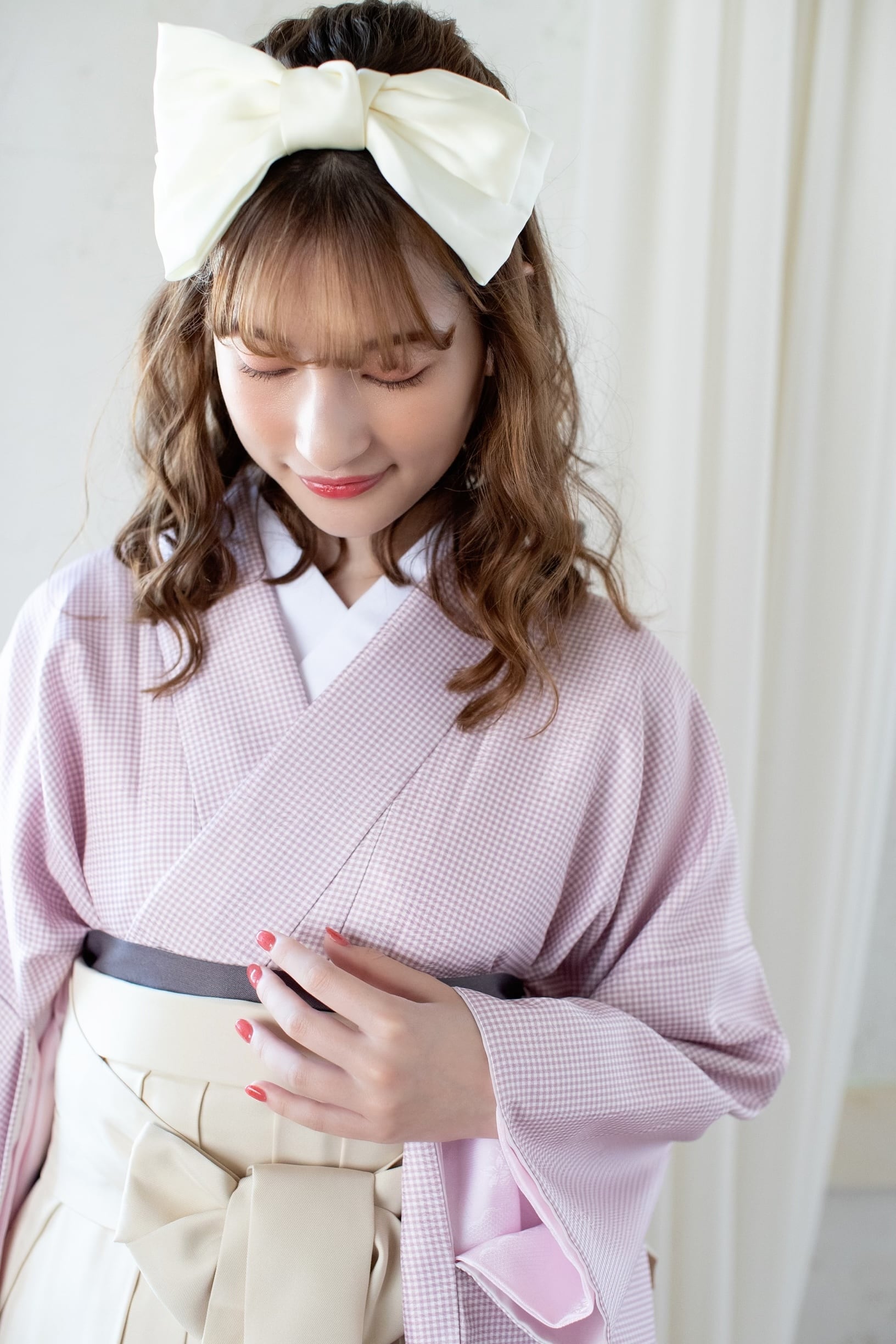 Kimono Sienne 卒業式袴3点セット チェック柄 二尺袖着物 袴 紫
