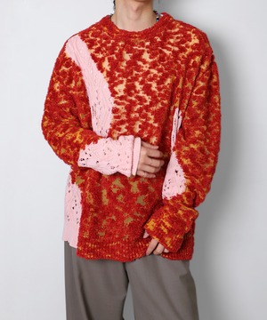 Kota Gushiken / KGSS26-K01  ROUGH & GLOSS COLLAGED JUMPER (PINK)