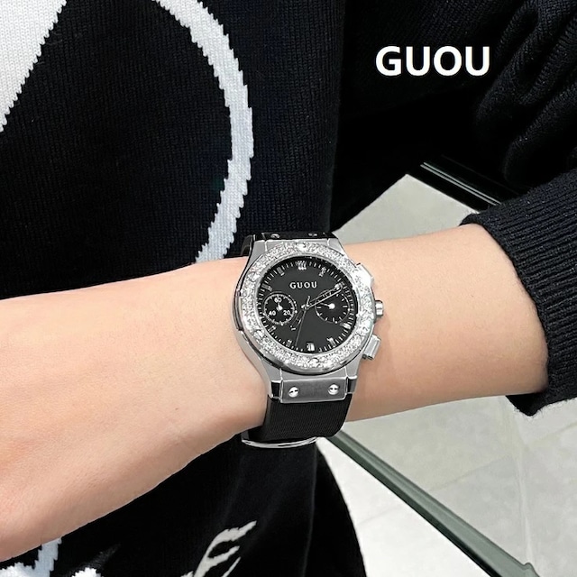 GUOU 腕時計 レディース 腕時計 ウォッチ アクセサリー かわいい おしゃれ ホワイト ブラック グリーン ブラウン 円形 丸 8220