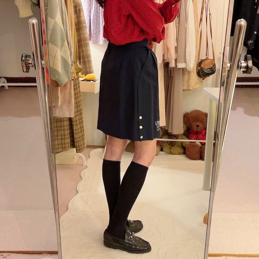 flag embroidery navy culotte skirt