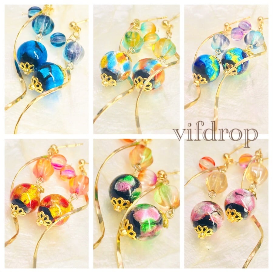 琉球ホタルガラス&キャンディビーズのスタッドピアス イヤリングホタル