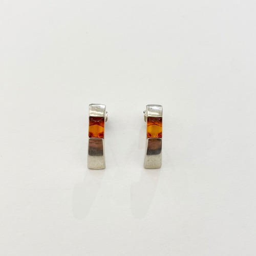 Vintage Amber 925 Silver Modernist Pirced Earrings