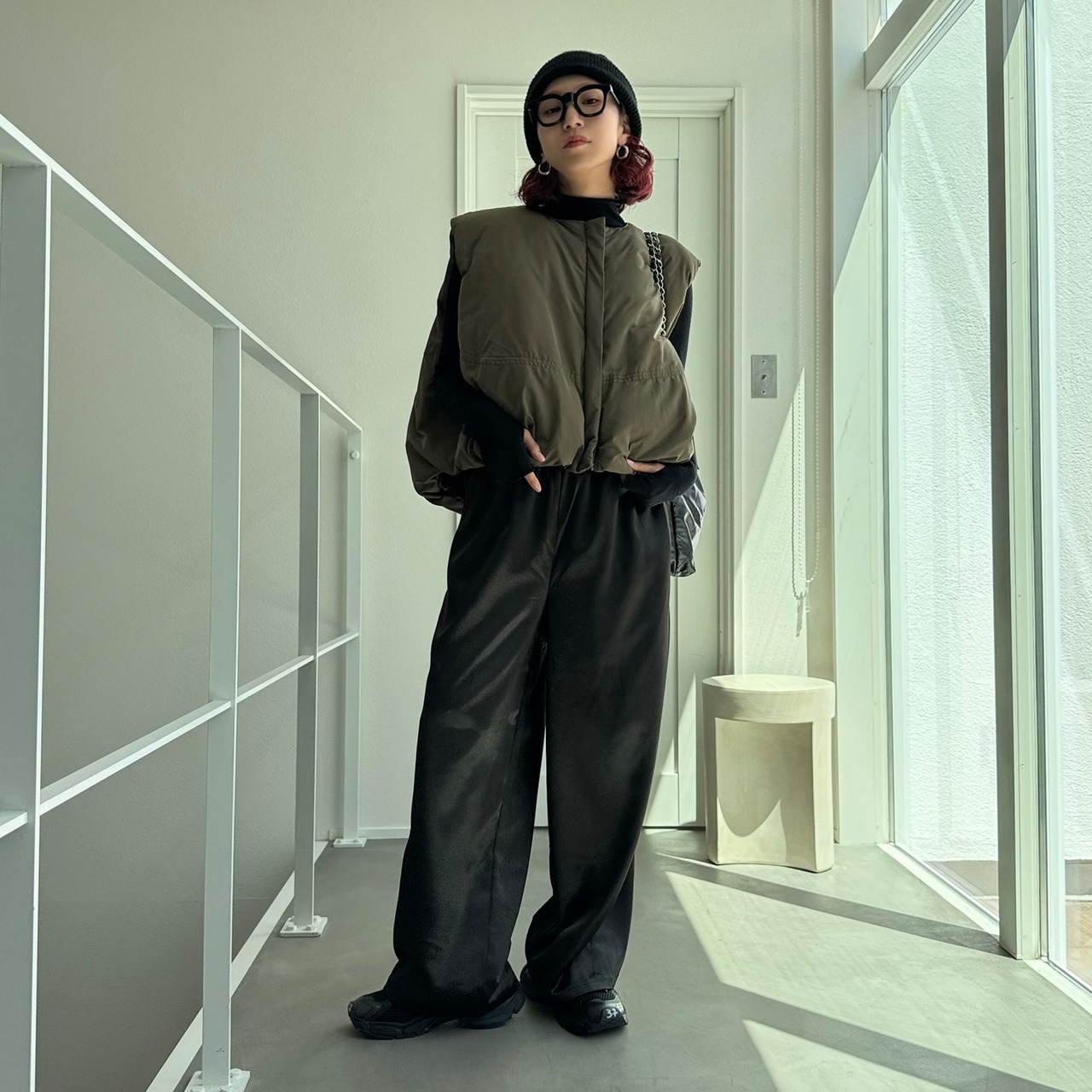 2025くしゅモック指穴knit/ブラック