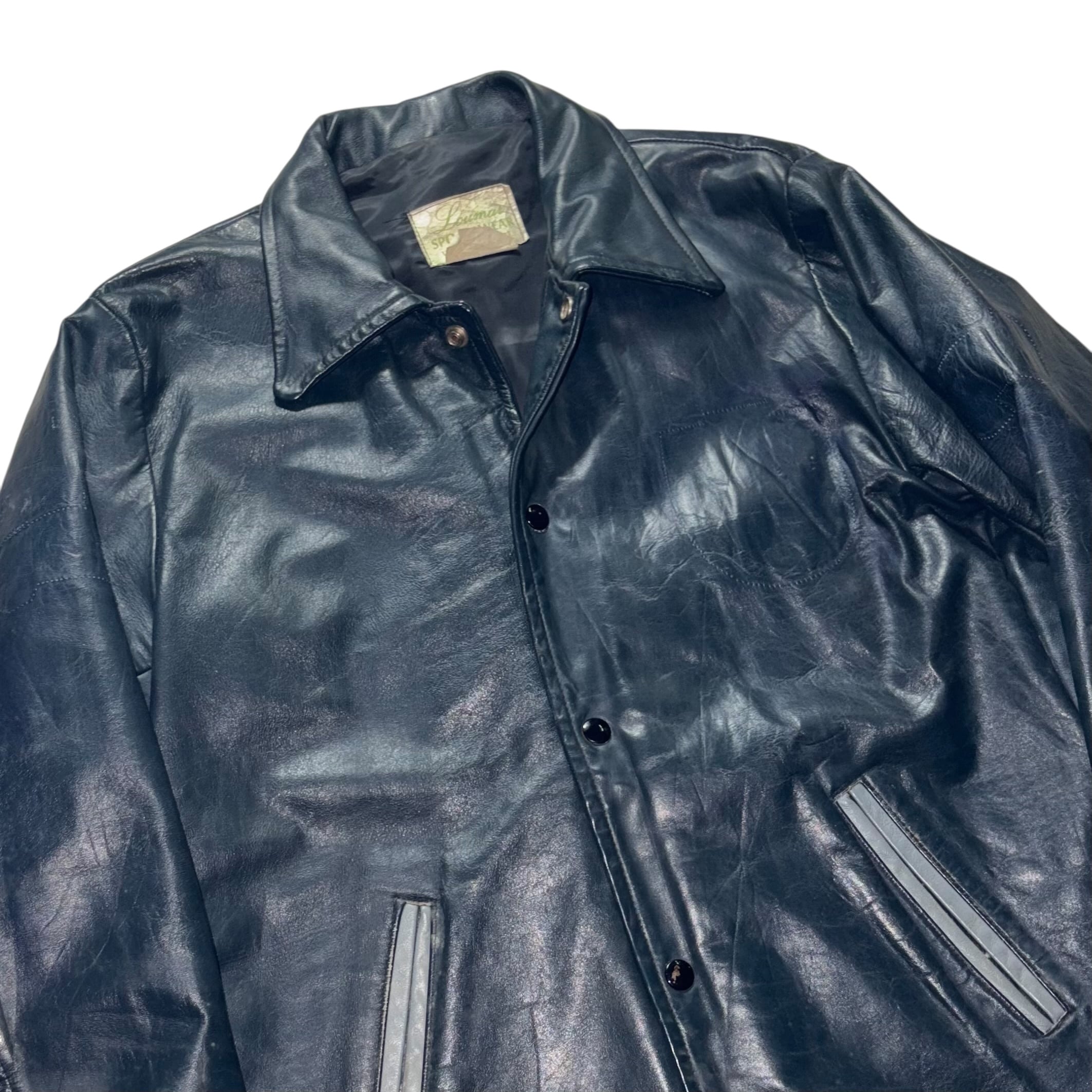 vintage 1970's~80's navy leather award jacket | NOIR ONLINE