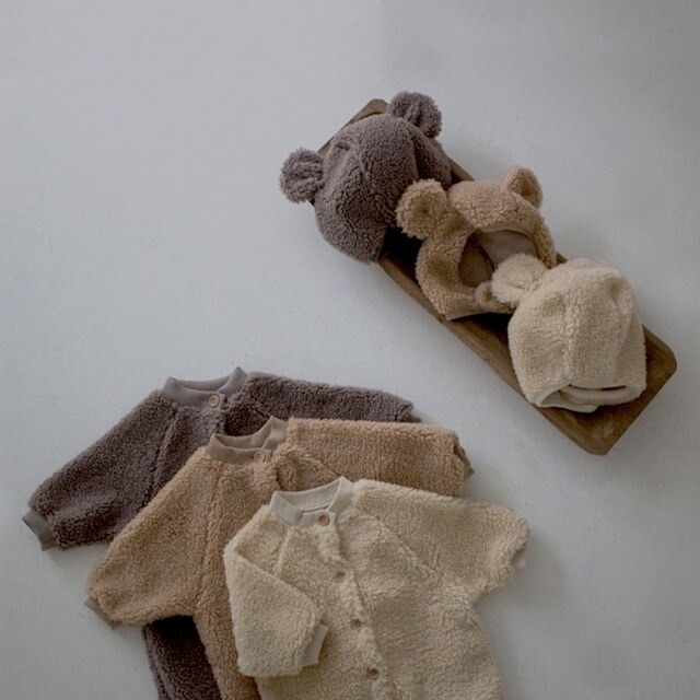 ベビー 冬新作　無地　起毛　ボタン付き　カバーオール