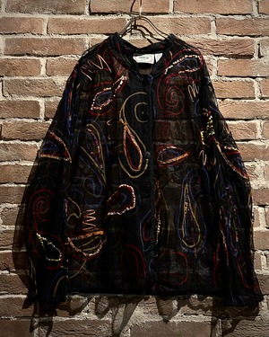 【Caka act3】Artistic Paisley Pattern Vintage Loose Sheer Shirt