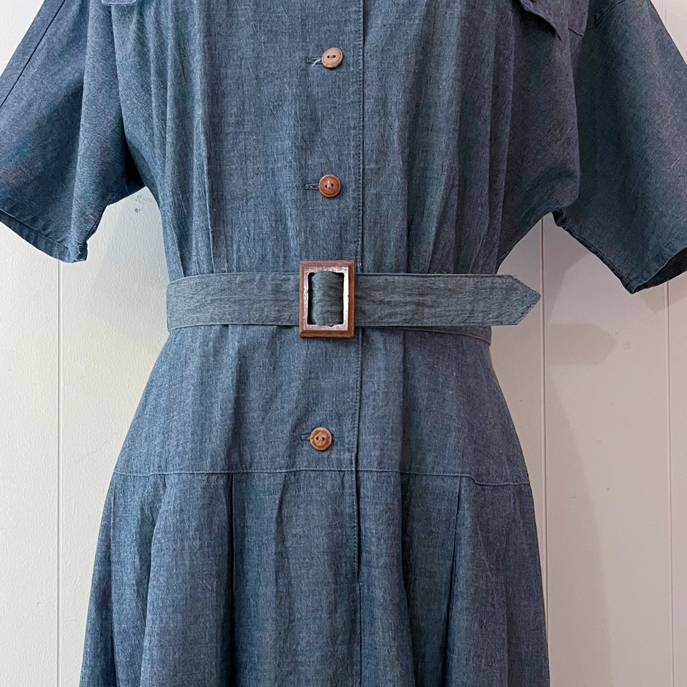 chambray open collar one-piece