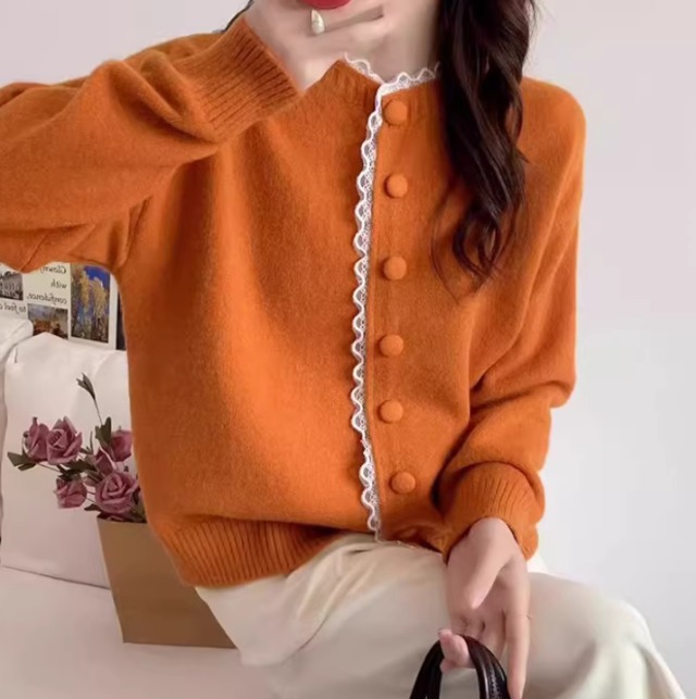 knit cardigan with lace trim(CF190)