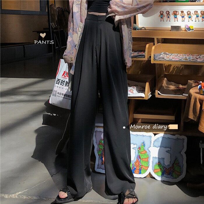 パンツ ハイウェストウェストカジュアルスプリングルーズブラック 春物 モンロー19771522832