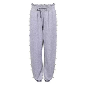パール デザイン スウェット パンツ リラックス ロングパンツ パンツ リラクシー スタイル 秋 冬 お出かけ レディース 体型カバー カジュアル ルーズ 着回し 可愛い シンプル 韓国 ママ 10代 20代 30代 40代 S　M　L　グレー