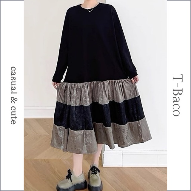 stitched satin loose dress　　　2-842