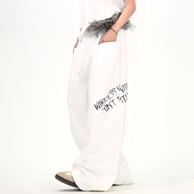 ファーウエストロゴワイドスウェットパンツ 2col R01061