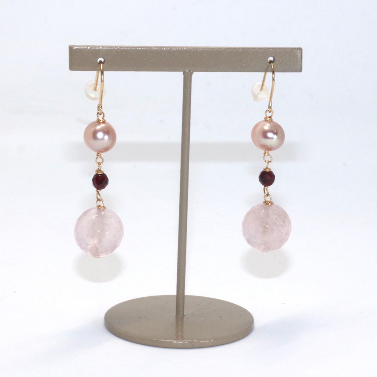 在庫限り 大人可愛い ローズクォーツ ピンク イヤリング・ピアス mm1019