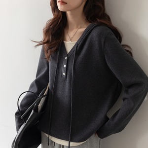 henley hooded knit pullover