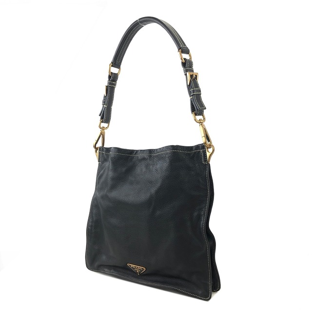 PRADA プラダ  トライアングルロゴ レザー ホーボーバッグ ショルダーバッグ ブラック vintage ヴィンテージ オールド 32faxx