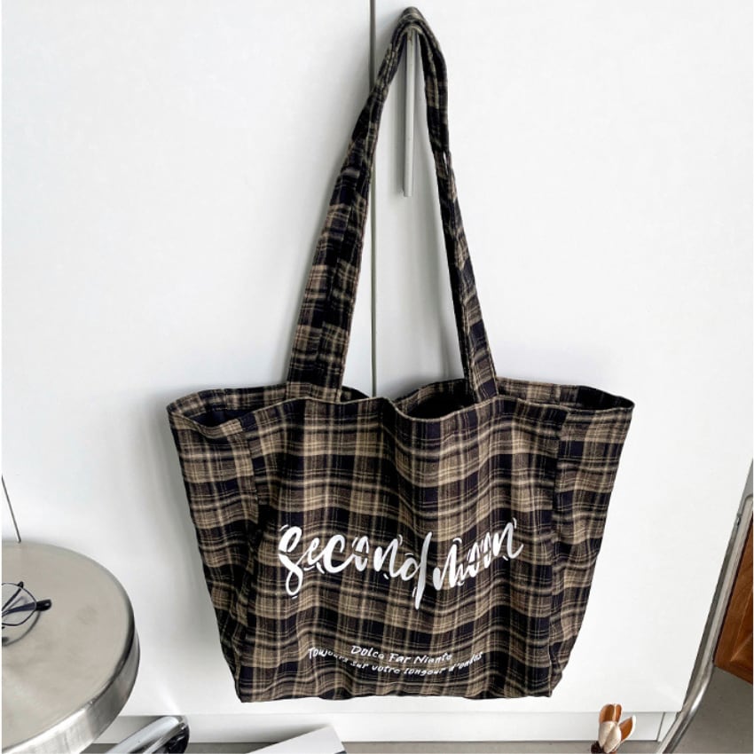 checked logo tote bag　J00197