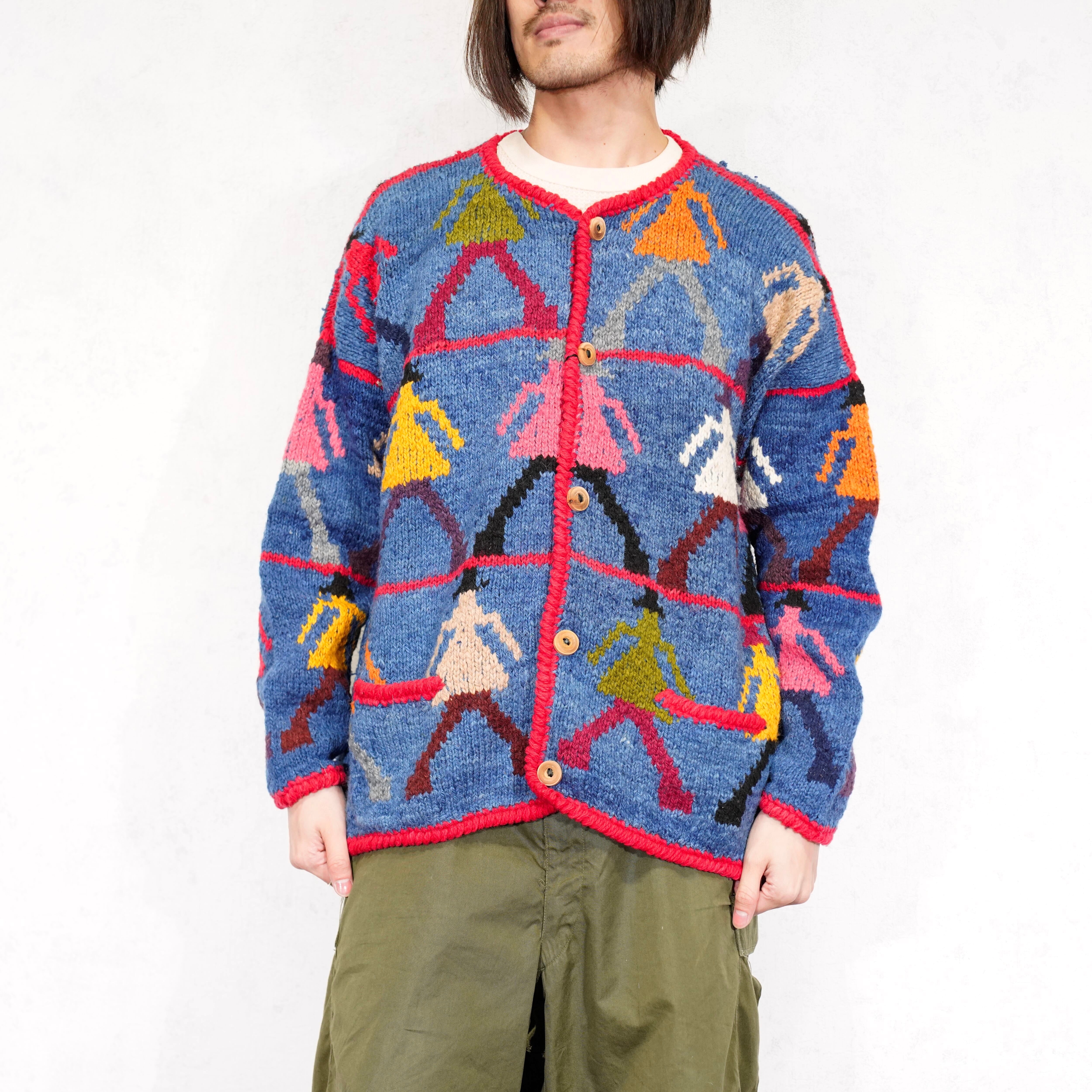 USAヴィンテージ 馬柄アートニットカーディガン 80s 90s アメリカ古着 USA VINTAGE AMANO HUMAN PATTERNED DESIGN KNIT CARDIGAN/アメリカ