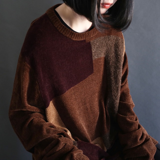 nice brown loose silhouette panel knit