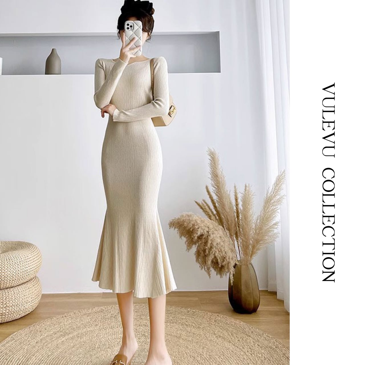 リブニット マーメイドワンピース 2color W117