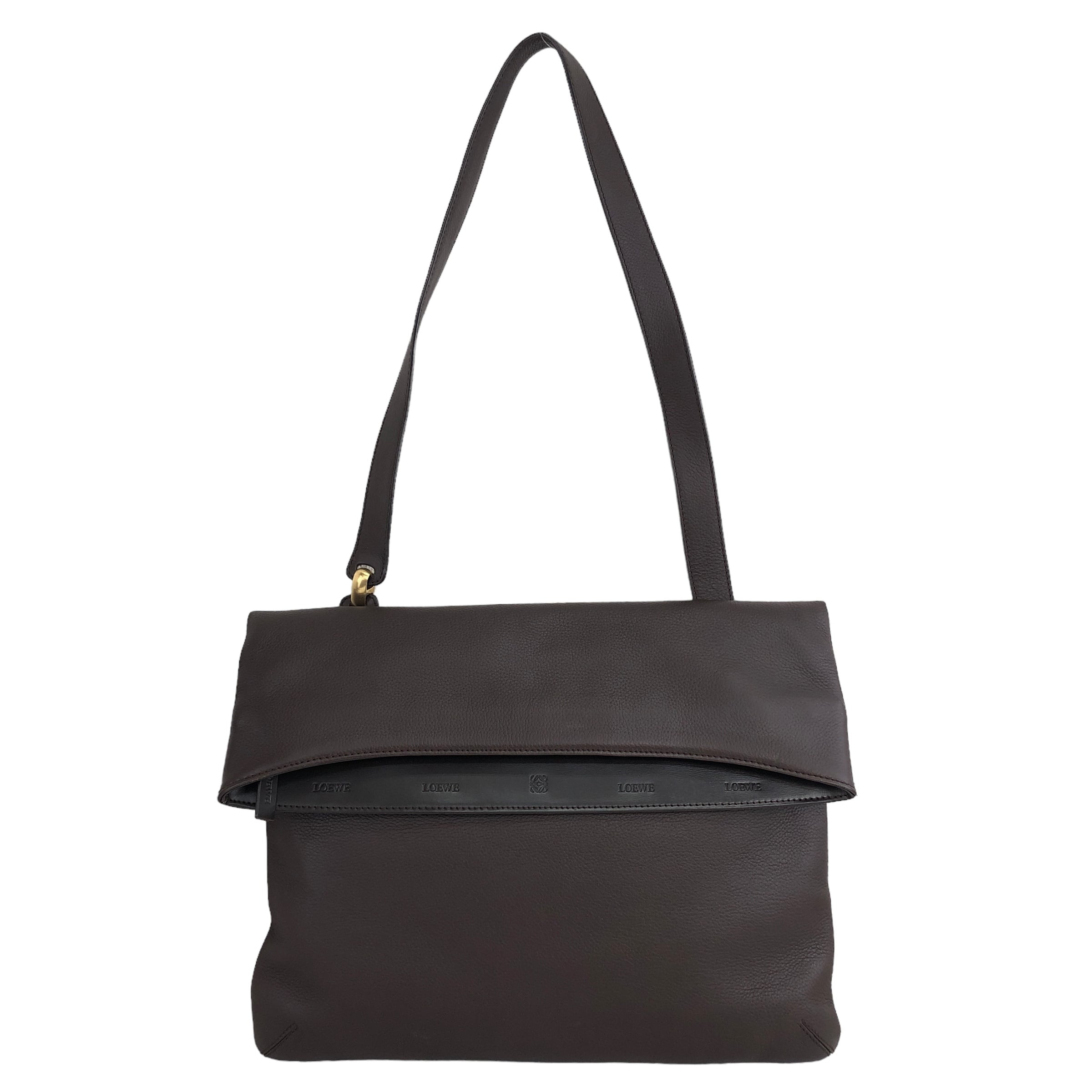 LOEWE ロエベ アナグラム 型押し レザー ショルダーバッグ ブラウン