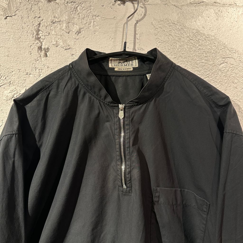 HERMES エルメス Half Zip No Collar Shirt ノーカラーシャツ ブラック