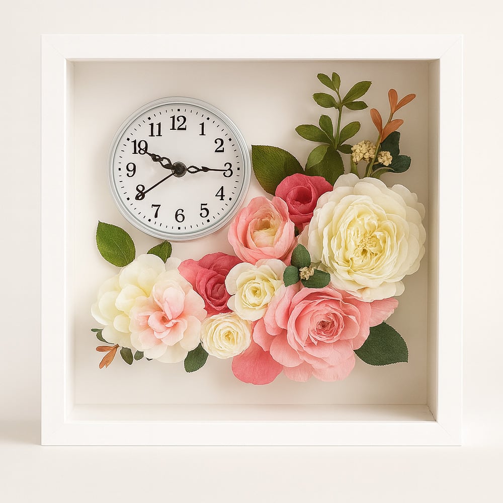 母の日に‼︎  ハンドメイド花時計 ◇花時計 【BOX FLOWER ブルーミングタイム】タイプA・ピンク 置時計