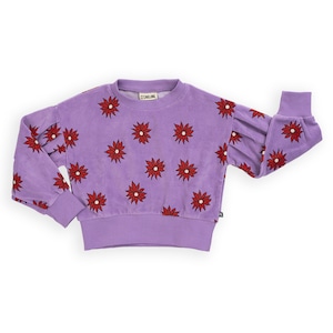 【23AW】カーラインク(CARLIJNQ)Dahlia girls sweater puffed sleeves(velvet)　スウェット　花　ダリア　ベロア