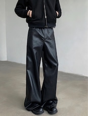 Smooth Faux Leather Wide Pants【sug44】