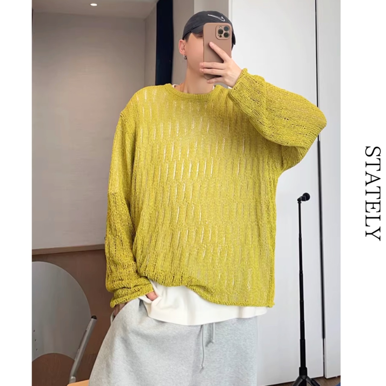 Mustard Sheer Knit トップス_T234・画像7