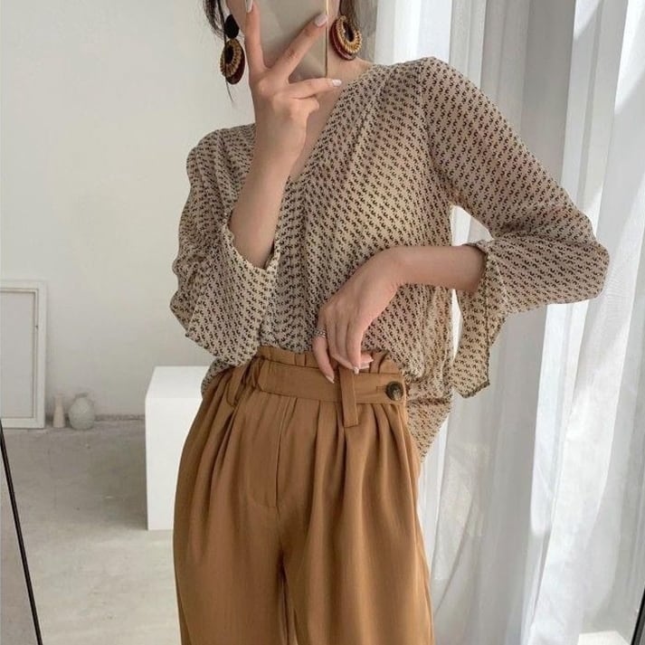 V-Neck Printed Chiffon Blouse TO0919