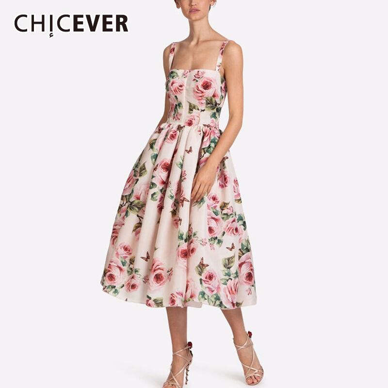 CHICEVERレディースドレススクエアカラーノースリーブスリングウエストオフショルダーフローラルプリントドレス 花柄 スクウェア 6base558968693312