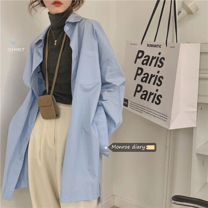 ブルーシャツ オータムウィンタースタイルスタンダードトップス コート ロング レトロ 秋物 冬物 モンロー42616366594