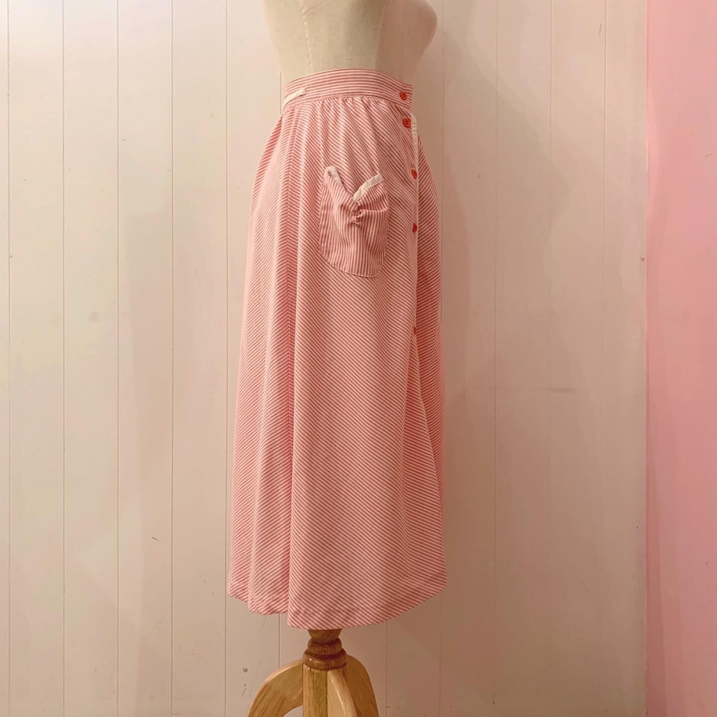 red white stripe cotton gather skirt