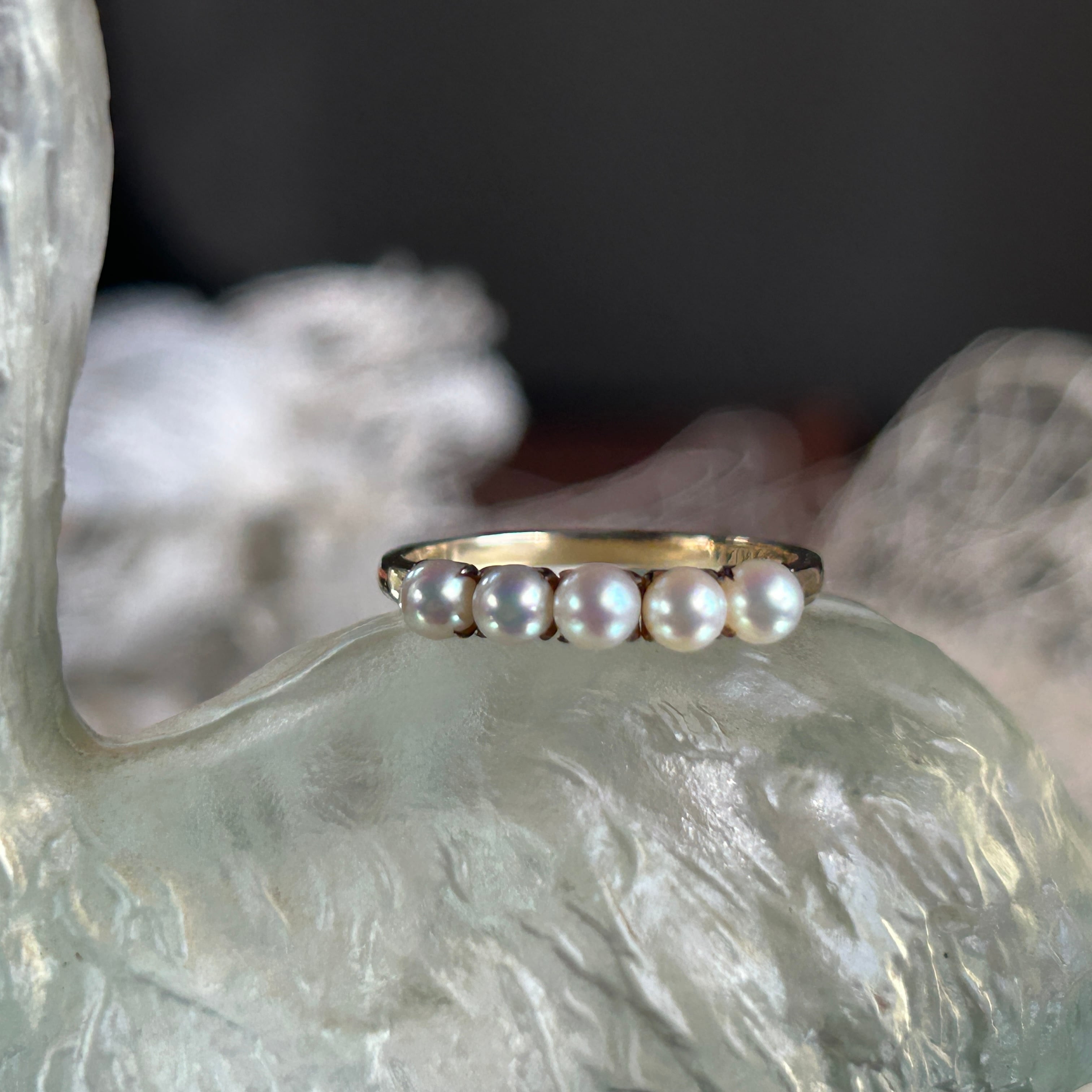 ヴィンテージ MIKIMTO 14金ベビーパール一文字繊細リング