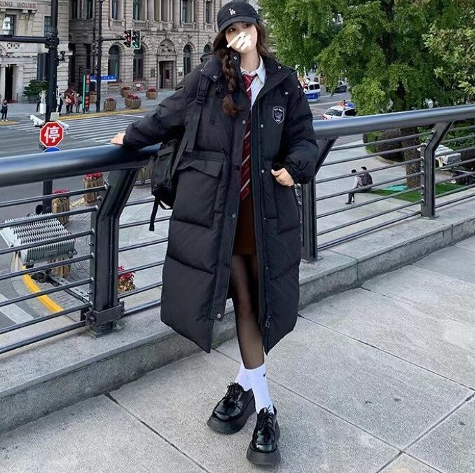 カレッジ風 フード付き 中綿 ロングコート アウター コート ジャケット