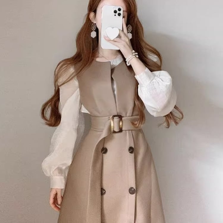 おんなのこの服 120 トレンチ ワンピース 韓国 子供服 秋服 秋 黒 23 