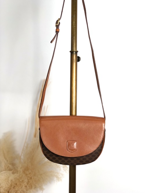 CELINE セリーヌ マカダム ショルダーバッグ ブラウン ブラゾン型押し PVC vintage ヴィンテージ オールド u8j887