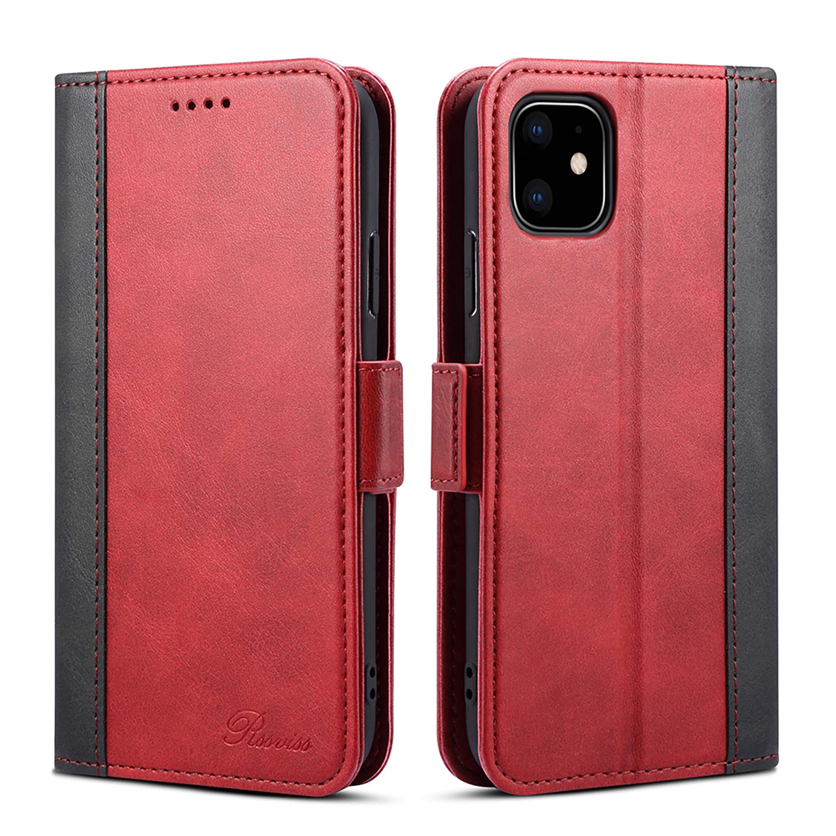 iphone 11 ケース 手帳型 手帳 Rssviss iphone 11 カバー Qi充電対応 アイフォン 11 手帳型 サイドマグネット アイフォン 11 手帳ケース スタンド機能付き 保護 PUレザー iPhone11 財布型 レッド 6.1inch