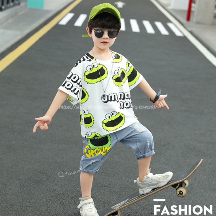 110 160 2点セット トップス パンツ 半袖 全３色 キャラクター 韓国版 韓国子供服 子供服 女の子 男の子 キッズ ジュニア Q Toworld キュートワールド 子供服 メール便は何点でも送料の合計は280円