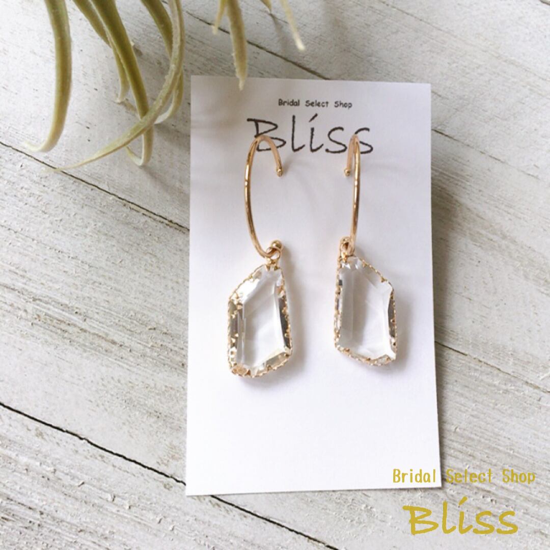 E-093 ウェディング アクセサリー【クリスタル ドロップ フープ ピアス】ブライダル