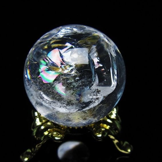 アイリスクォーツ 水晶 丸玉 虹入り 25mm スフィア 置物 水晶玉 一点物 141-6987